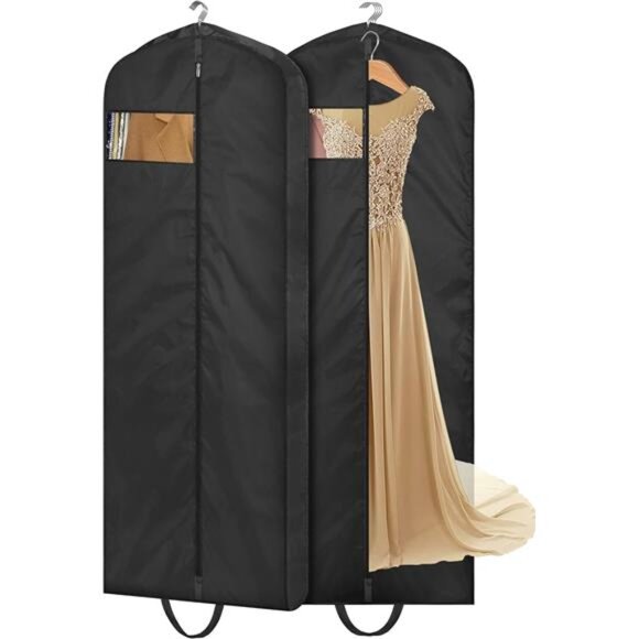 65 Inch Garment Bags 2 Pack Long Travel Dress Wedding Coat Suit Black Waterproof - Picture 1 of 7
